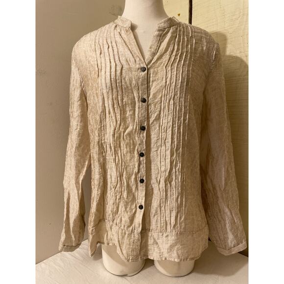 Coldwater Creek‎ Womens Size Large Tencel Pin Tuck Pleated Tunic Top Beige - Picture 1 of 8